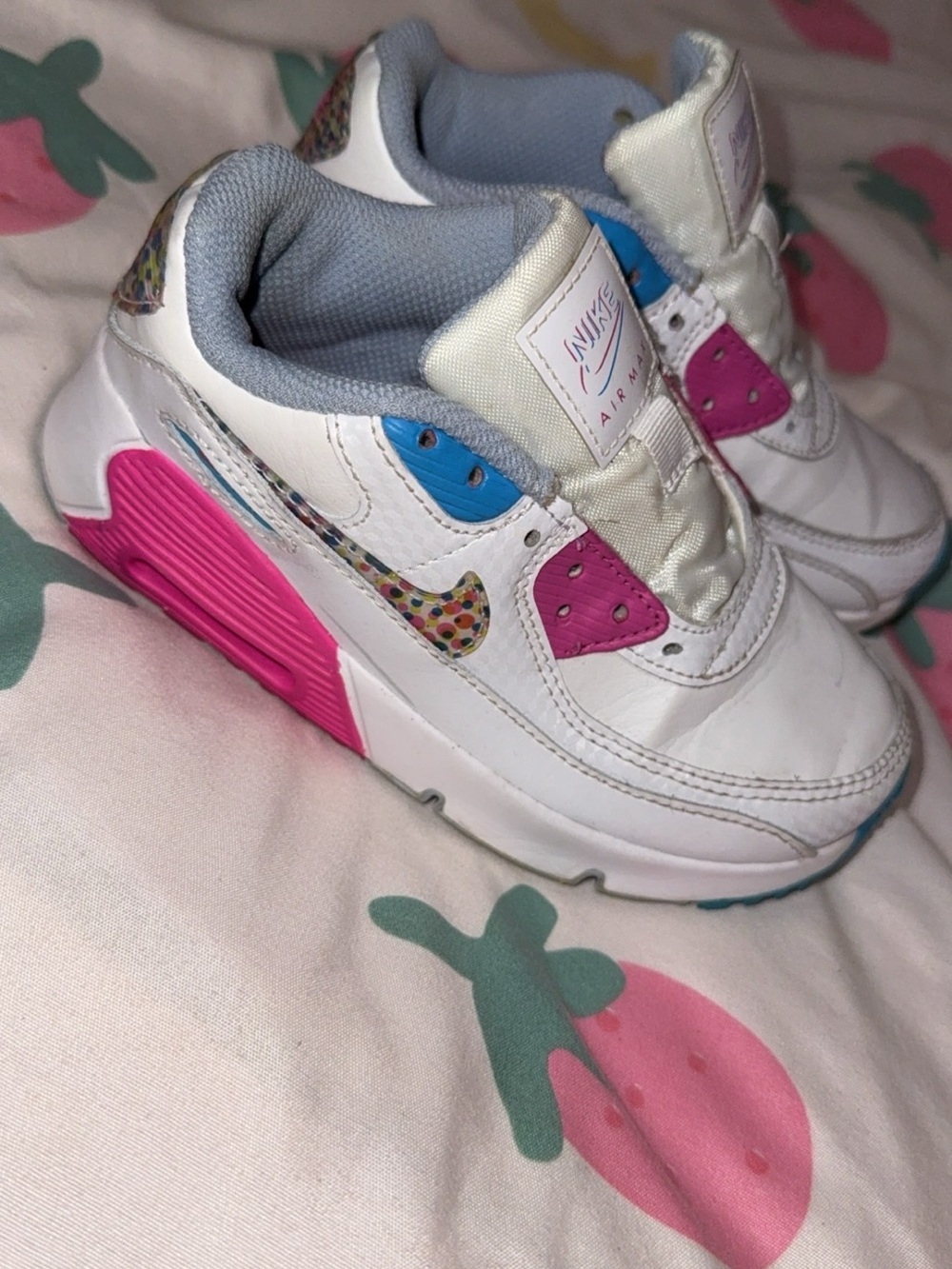 Nike Kids White Sneakers with Pink & Blue Accents